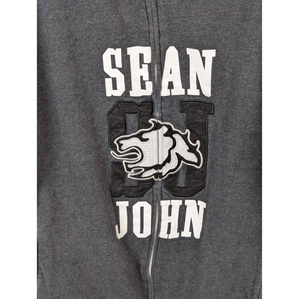 Y2K Sean John Full Zip Hooded Sweater Grey , Black and White Men's Size 3XL - Picture 2 of 16